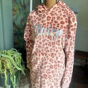 Juicy Couture Rhinestone Logo Sherpa Hoodie Lounger- Leopord Print